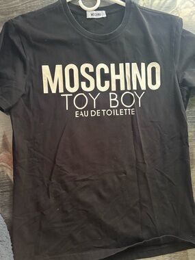 Moschino Black Tee with White 'Toy Boy' Logo